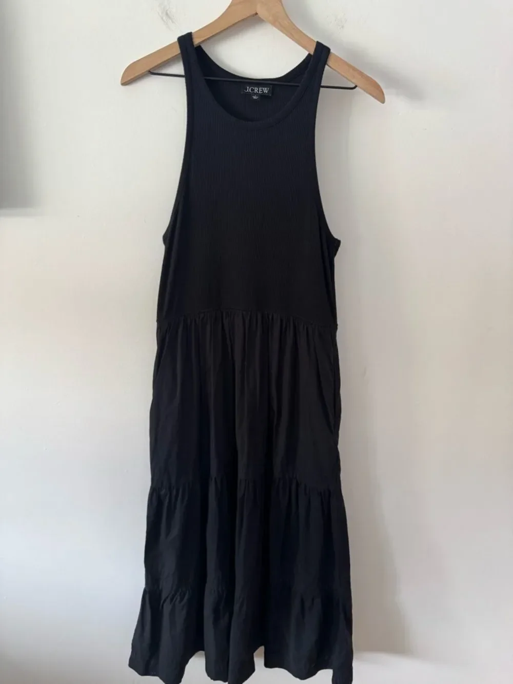 J. Crew Black Ribbed Tank Tiered Maxi Dress Large